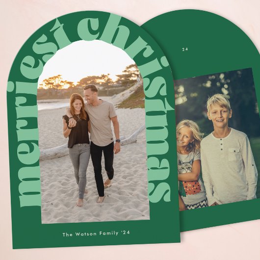 Vet Retro Groene Foto Merriest Arch Holiday Kaart