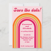 Vet Retro Heet Roze, Sinaasappel & Geel Bruiloft Save The Date (Voorkant)