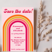 Vet Retro Heet Roze, Sinaasappel & Geel Bruiloft Save The Date
