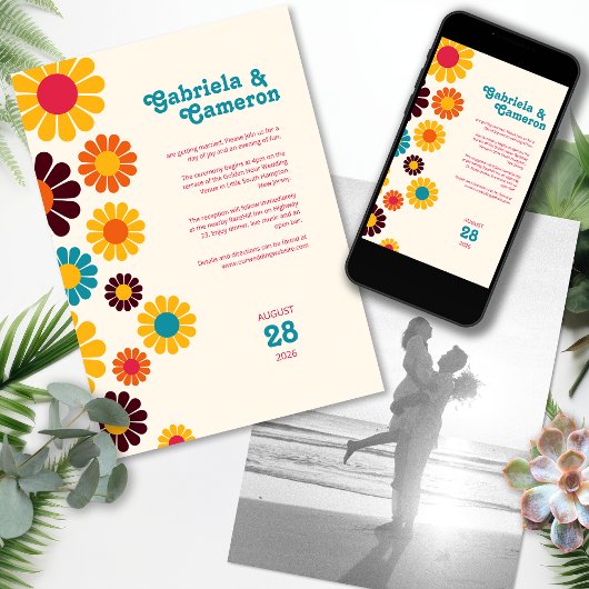 Vet Retro Kleur Daisy Bruiloft Kaart