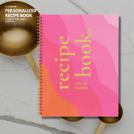 Vet Retro Modern Roze en Goud Monogram Recept Notitieboek