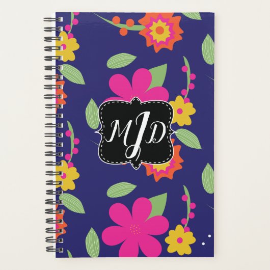 Vet Retro Monogram Bloem Neon Planner (Voorkant)