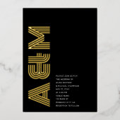 Vet Retro Monogram Bruiloft Zwart Folie Uitnodiging (Voorkant)