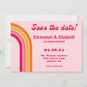 Vet Retro Pastel Roze, Heet Roze & Sinaasappel Bru Save The Date (Voorkant)