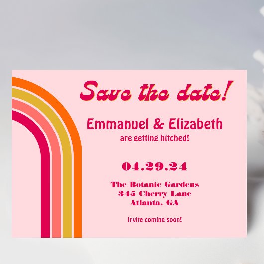 Vet Retro Pastel Roze, Heet Roze & Sinaasappel Bru Save The Date