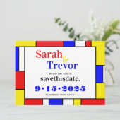 Vet Retro Primaire Kleuren Geometrisch Save The Date (Staand voorkant)