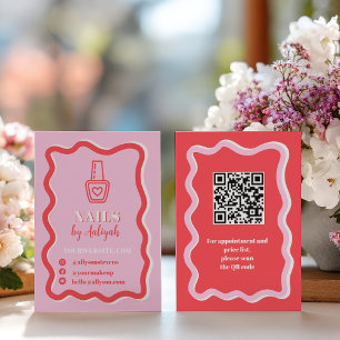 Vet Retro Roze Groovy Nagels Kunstenaar QR Code Visitekaartje