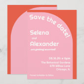 Vet Retro Roze & Sinaasappel Helder Gekleurde Brui Save The Date (Voorkant / Achterkant)