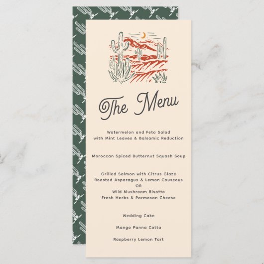 Vet Retro Saguaro Cactus Desert Landschap Bruiloft Menu (Voorkant / Achterkant)