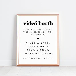 Vet Retro Script Hart Bruiloft Video Booth Sign Poster