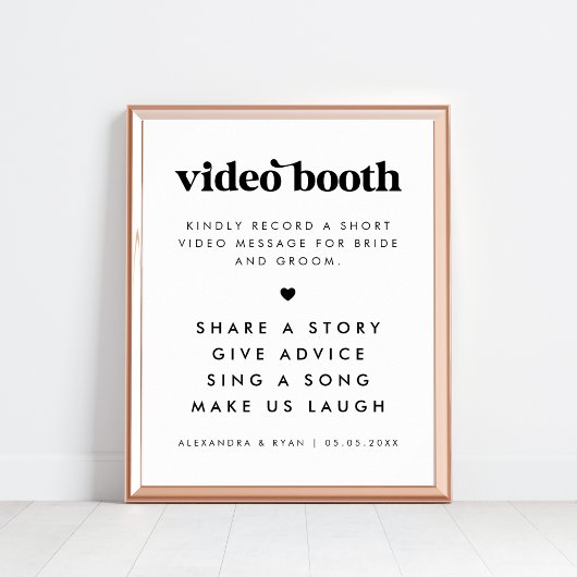 Vet Retro Script Hart Bruiloft Video Booth Sign Poster