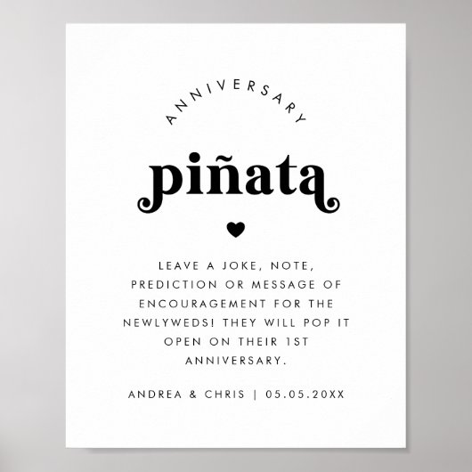 Vet Retro Script Jubileum Piñata Trouwteken Poster (Voorkant)