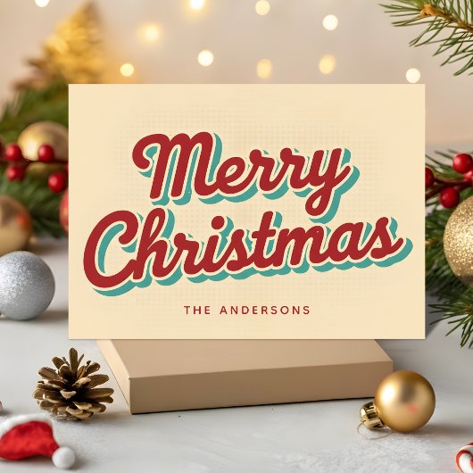 Vet Retro Script Prettig Kerstmis Typografie Feestdagen Kaart