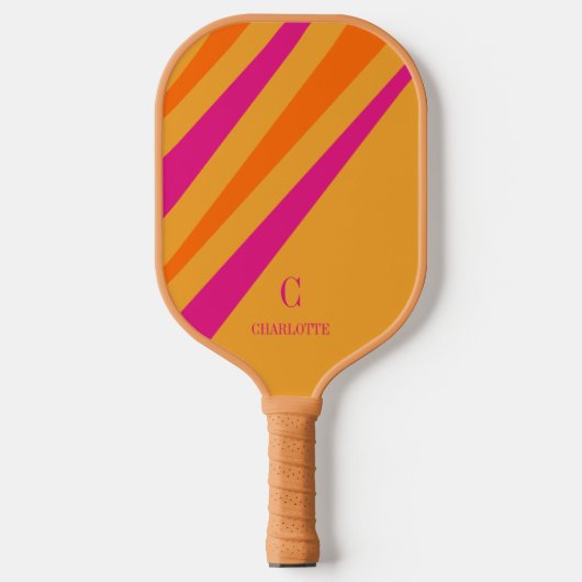 Vet Retro Strepen Roze Oranje Mosterd Pickleball Paddle (Voorkant)