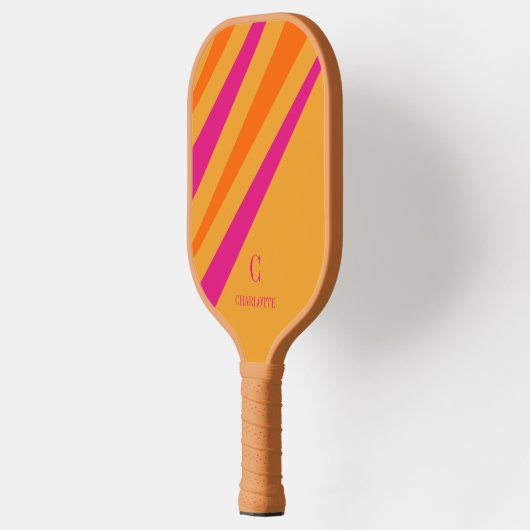 Vet Retro Strepen Roze Oranje Mosterd Pickleball Paddle (Links)
