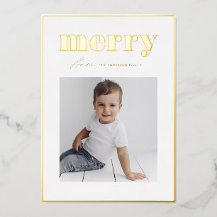 Vet Retro Vrolijk Typografie Familie Foto Kerstmis Folie Feestdagenkaart