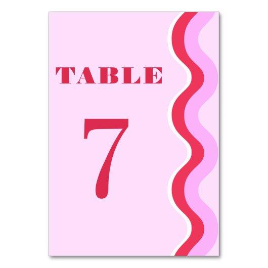 Vet Retro Wave 70s Rood en Roze Tafel 7 Trouw T Kaart (Voorkant)