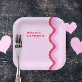 Vet retroveer esthetisch roze en rood huwelijk papieren bordje