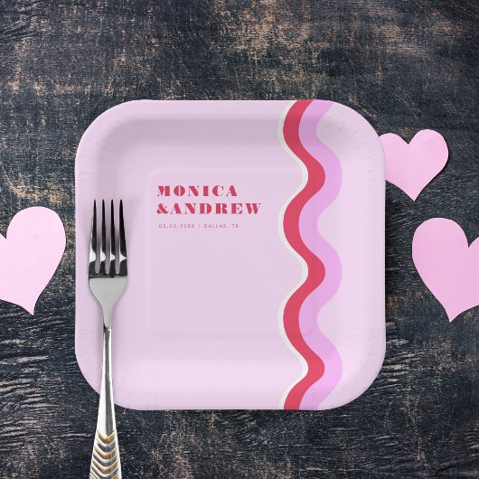 Vet retroveer esthetisch roze en rood huwelijk papieren bordje