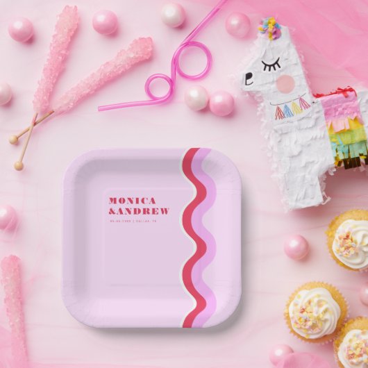 Vet retroveer esthetisch roze en rood huwelijk papieren bordje (Feest)