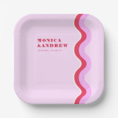 Vet retroveer esthetisch roze en rood huwelijk papieren bordje (Voorkant)