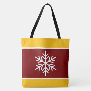 Vet rode geel oranje witte strepen sneeuwvlokken tote bag