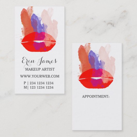 Vet rode lips Waterverf penseelstreken Afsprakenkaartje (Voorkant / Achterkant)