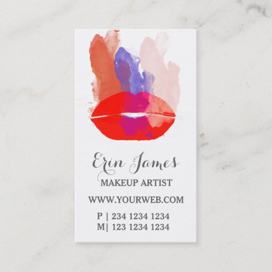 Vet rode lips Waterverf penseelstreken Afsprakenkaartje (Voorkant)