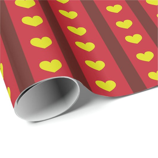 Vet Rode Streep Geel Hart Romantisch Cadeaupapier (Rol Hoek)