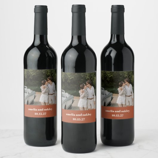 Vet Roest Herfst Retro Custom Wedding Foto Wijn Etiket (Flessen)