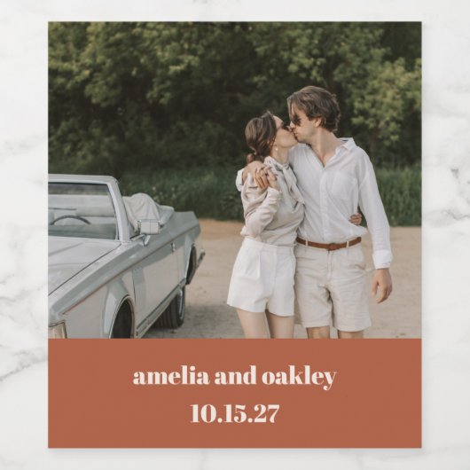 Vet Roest Herfst Retro Custom Wedding Foto Wijn Etiket (Enkel label)