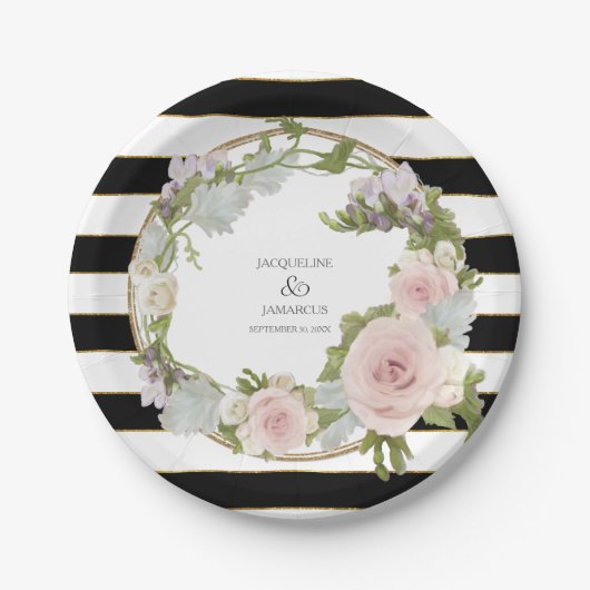 Vet Romantisch Roos Bloemenkrans Hand geschilderde Papieren Bordje (Voorkant)