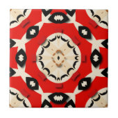 Vet Rood Beige Zwart Symmetrisch Geometrisch Patro Tegeltje (Voorkant)