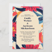 Vet Rood Blauw Bloem Boog Wedding Kaart (Voorkant)