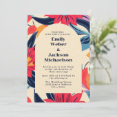 Vet Rood Blauw Bloem Boog Wedding Kaart (Staand voorkant)