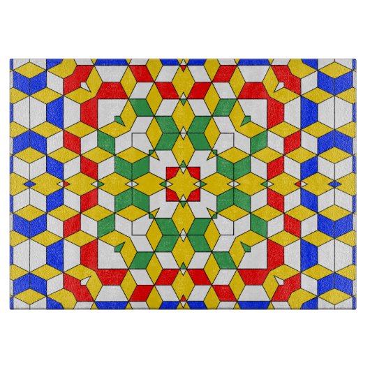 Vet rood Blauw Geel en Groen Geometrisch Patroon Snijplank (Voorkant)