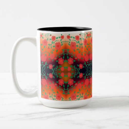 Vet Rood Bloemen Designer Koffie Mok (Links)