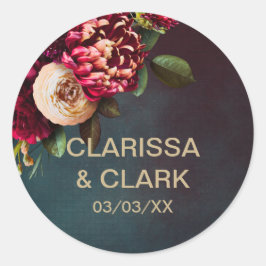 Vet Rood Bloemen en Goud Bruiloft Envelop Seal Ronde Sticker