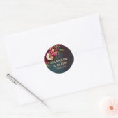Vet Rood Bloemen en Goud Bruiloft Envelop Seal Ronde Sticker (Envelop)