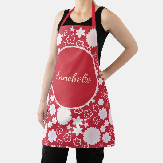 Vet rood crème bloemen flessenpatroon genaamd schort (Insitu)