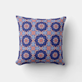 Vet Rood en Blauw Mandala Tegel Patroon Kussen