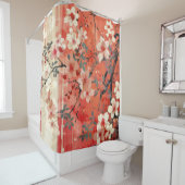 Vet Rood en Crème Sakura Douche Gordijn (In situ)