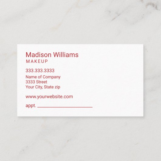 Vet rood en goud glitter make-up visitekaartje (Achterkant)