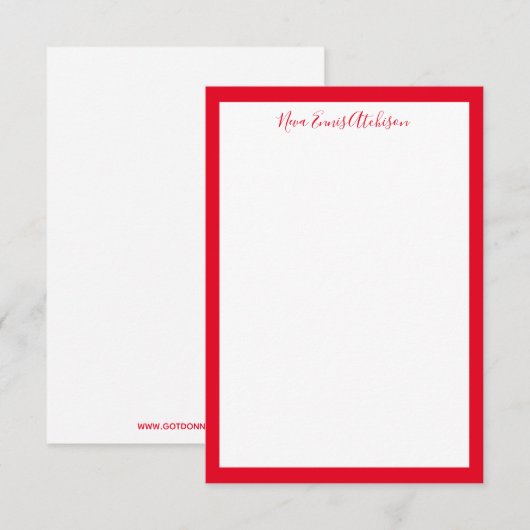 Vet Rood en Wit Klassieke Vaste Nota Gepersonalise Kaart (Voorkant / Achterkant)