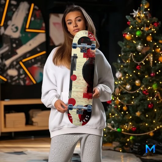 Vet Rood en Zwart Abstract Skateboard Design