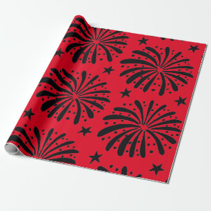Vet rood en zwart Floral sterren Kerstmis Cadeaupapier