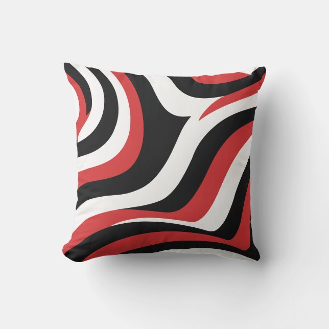Vet rood en zwart golfpatroon kussen (Voorkant)