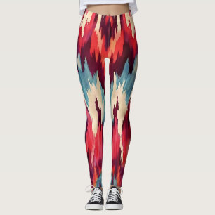 Vet rood en zwart Ikat ontwerp Leggings