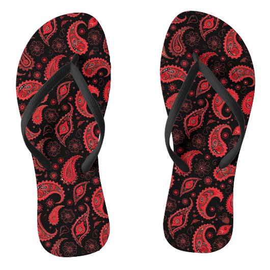 Vet rood en zwart Paisley Patroon Teenslippers (Voetbed)