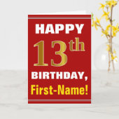 Vet, Rood, Faux Gold 13e Verjaardag w / Naam Kaart (Gele Bloem)